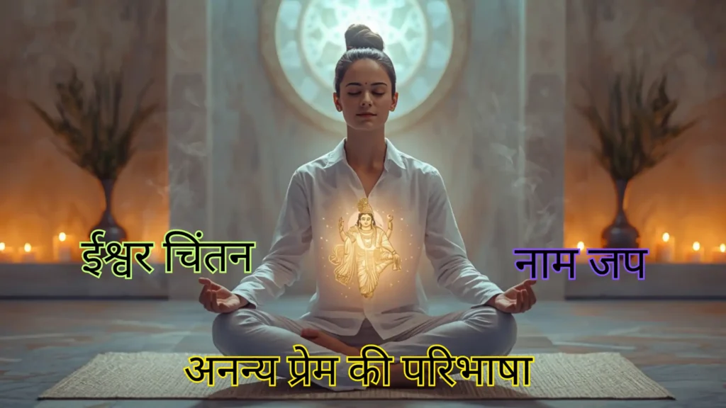 एक साधक गहन ध्यान में अनन्य प्रेम का चिंतन करता है