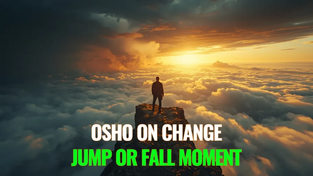 Man standing on cliff edge facing sunrise symbolizing courage and life change