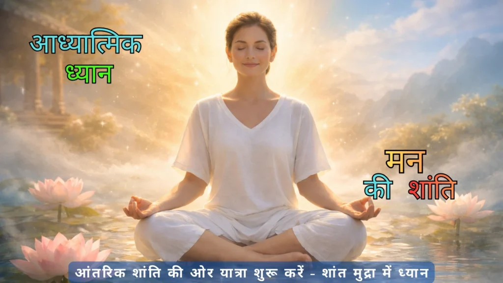 महिला meditation करती हुई lotus position में - आध्यात्मिक ध्यान, शांति, हृदय की शांति
