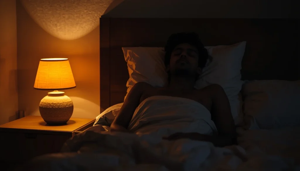 Person sitting quietly at night before sleeping