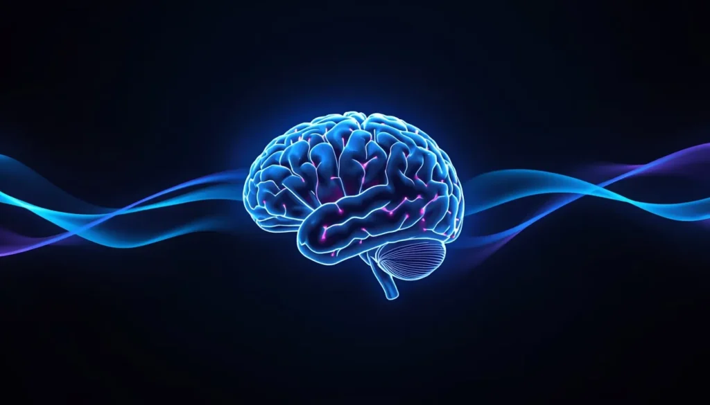 Human brain with calm energy waves showing relaxation