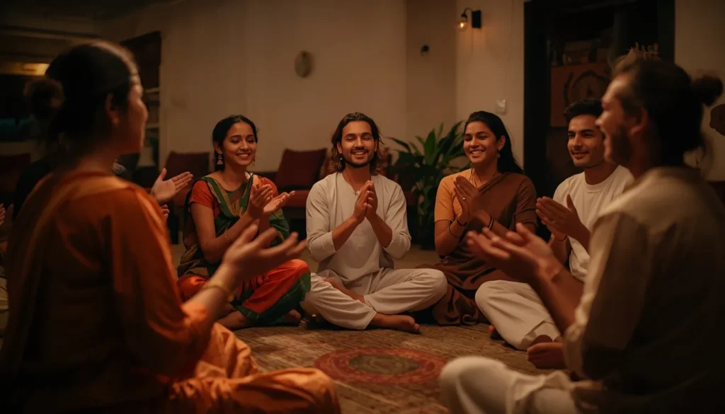 Group of people sitting together in peaceful satsang